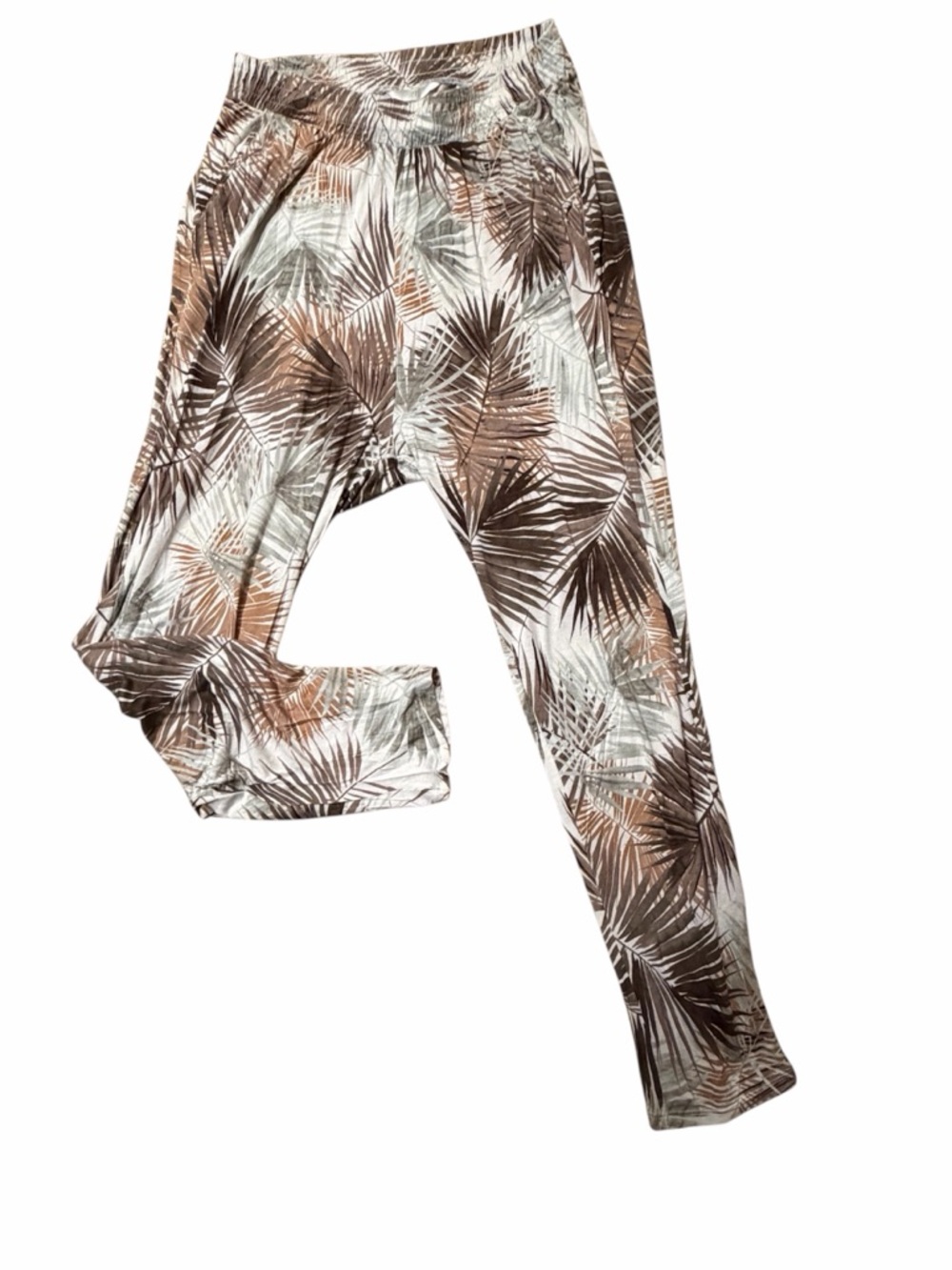 H&M Brown & Cream Palm-Print Harem Pants